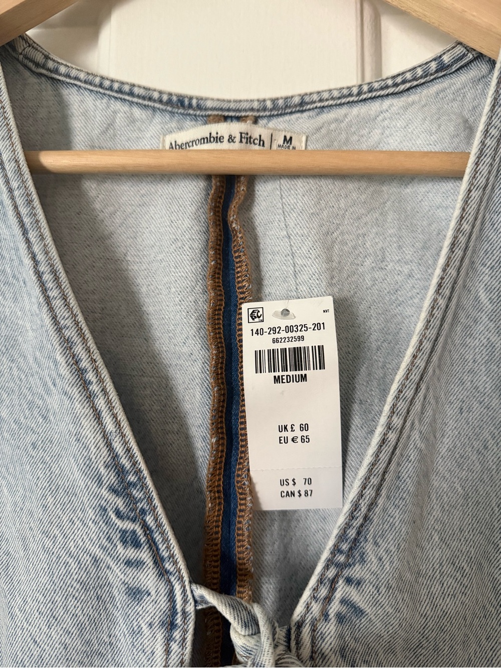Abercrombie & Fitch Light Blue Lace-Up Denim Vest - Picture 2 of 3